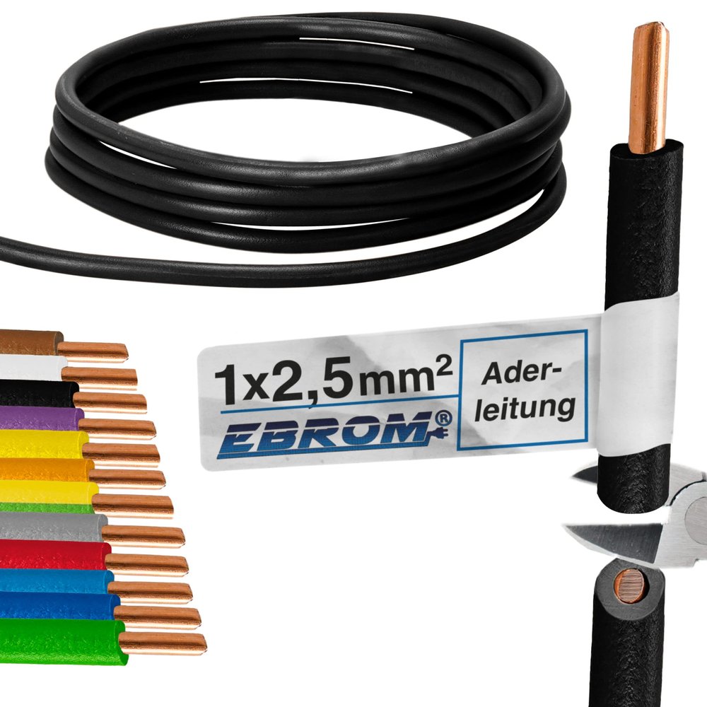 EBROM H07V-U 2.5 mm² Rigid Single-Core Wire, Black, 90 m