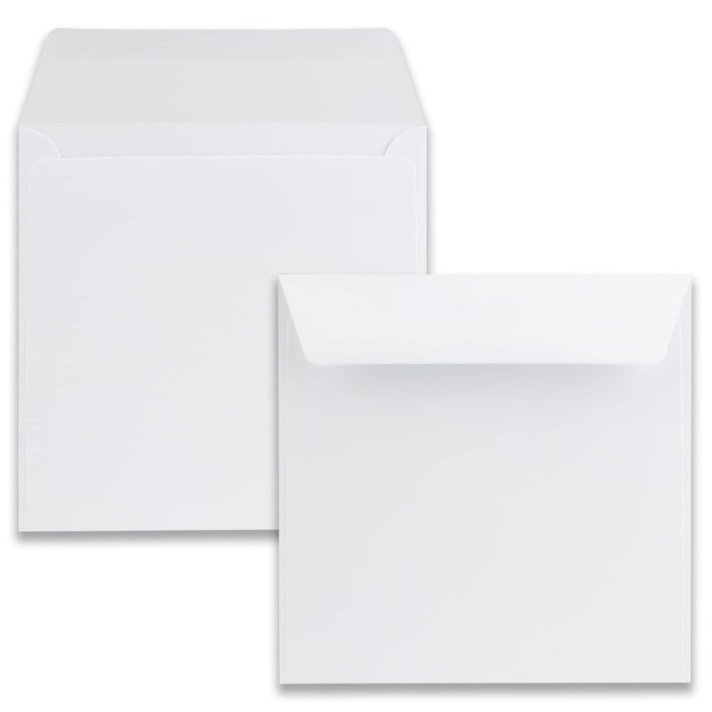 200 Square Envelopes - White - 16.5 x 16.5 cm - 120 gsm - Wet-Gummed Straight Flap