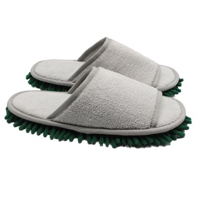 ofoot Open-Toe Microfiber Mop Slippers with Towel, 27.4 cm (Size 43–46), Gray/Green, One Size