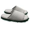 ofoot Open-Toe Microfiber Mop Slippers with Towel, 27.4 cm (Size 43–46), Gray/Green, One Size view 1