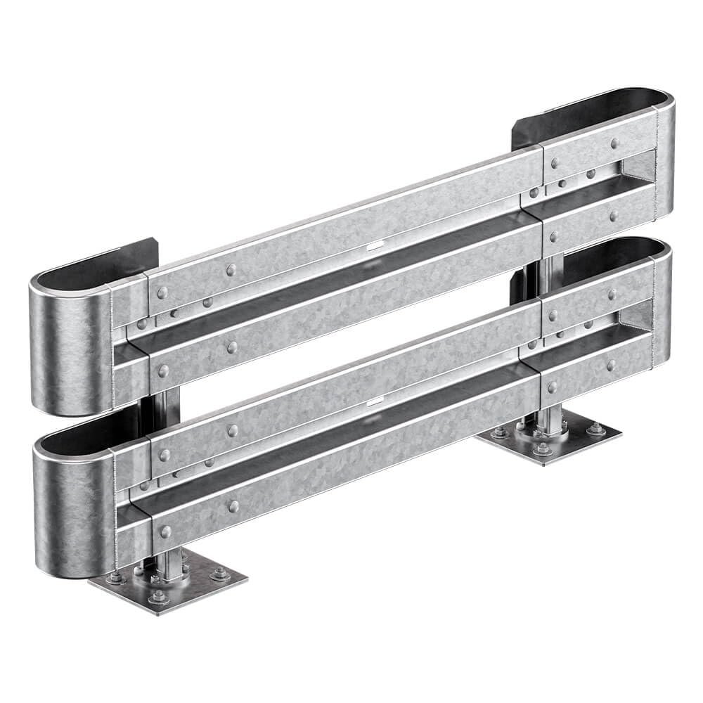 TMS PRO SHOP Complete Steel Guardrail Set, 2-Rail, 2.13 m, Surface-Mount, B-Profile, Item No. 40990