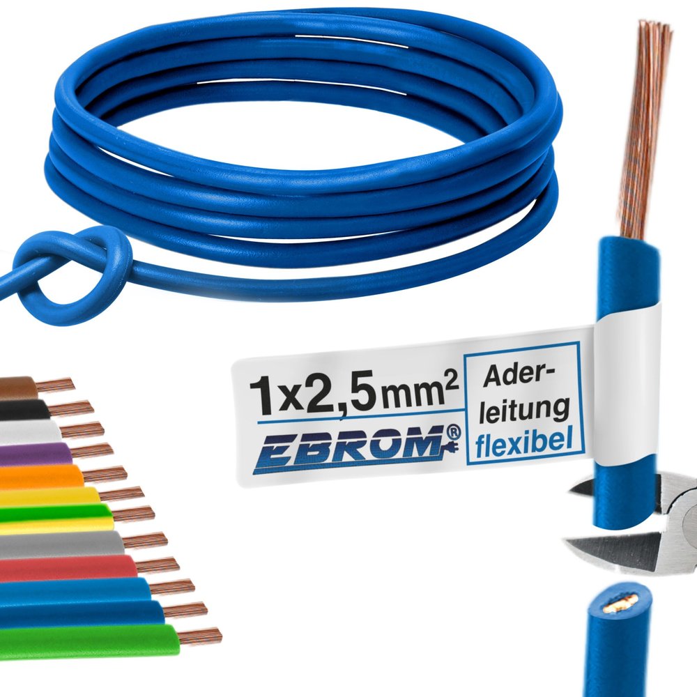 EBROM H07V-K Flexible Single-Core Wire, 2.5 mm², Dark Blue, 80 m