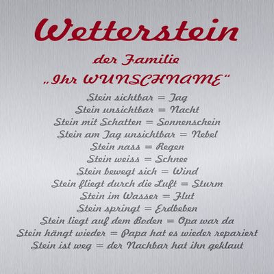 Melis-Folienwerkstatt Weather Stone Family Sign, 15 x 10 cm, 3 mm Rigid Foam, S00352-002 20 VAR