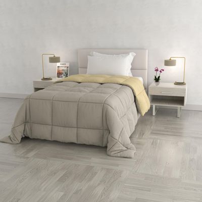 Italian Double-Sided Winter Quilted Comforter, Elegant, Microfiber, Cream/Light Gray, 220 x 260 cm
