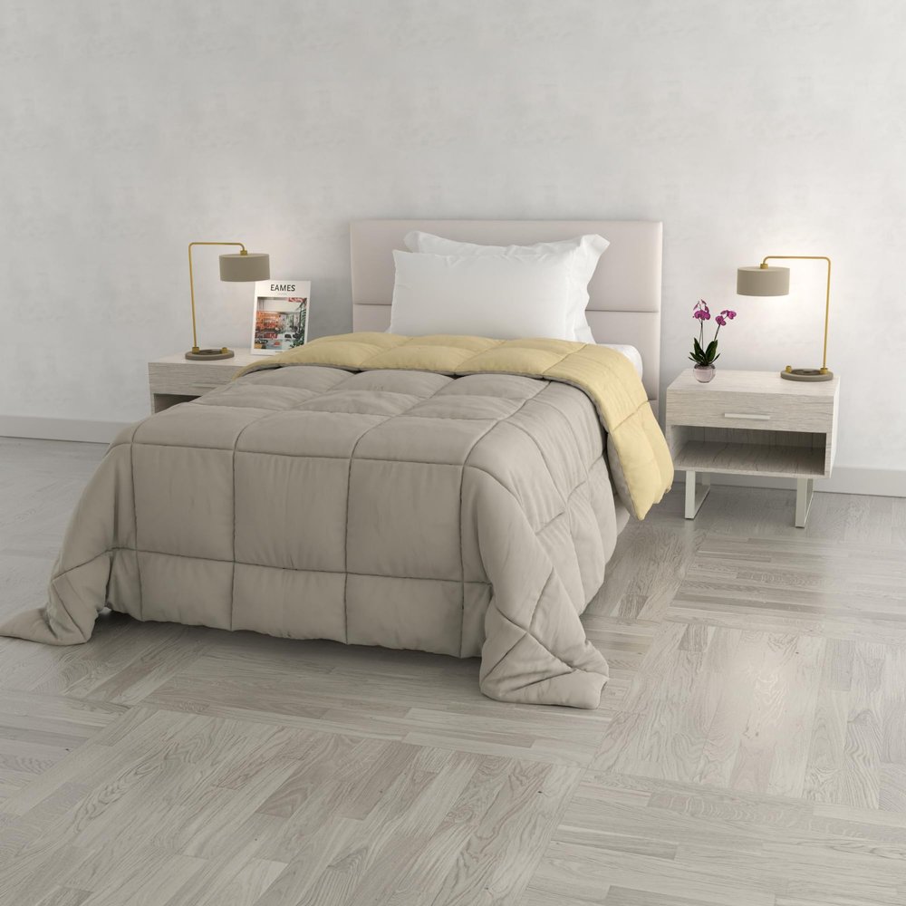 Italian Double-Sided Winter Quilted Comforter, Elegant, Microfiber, Cream/Light Gray, 220 x 260 cm