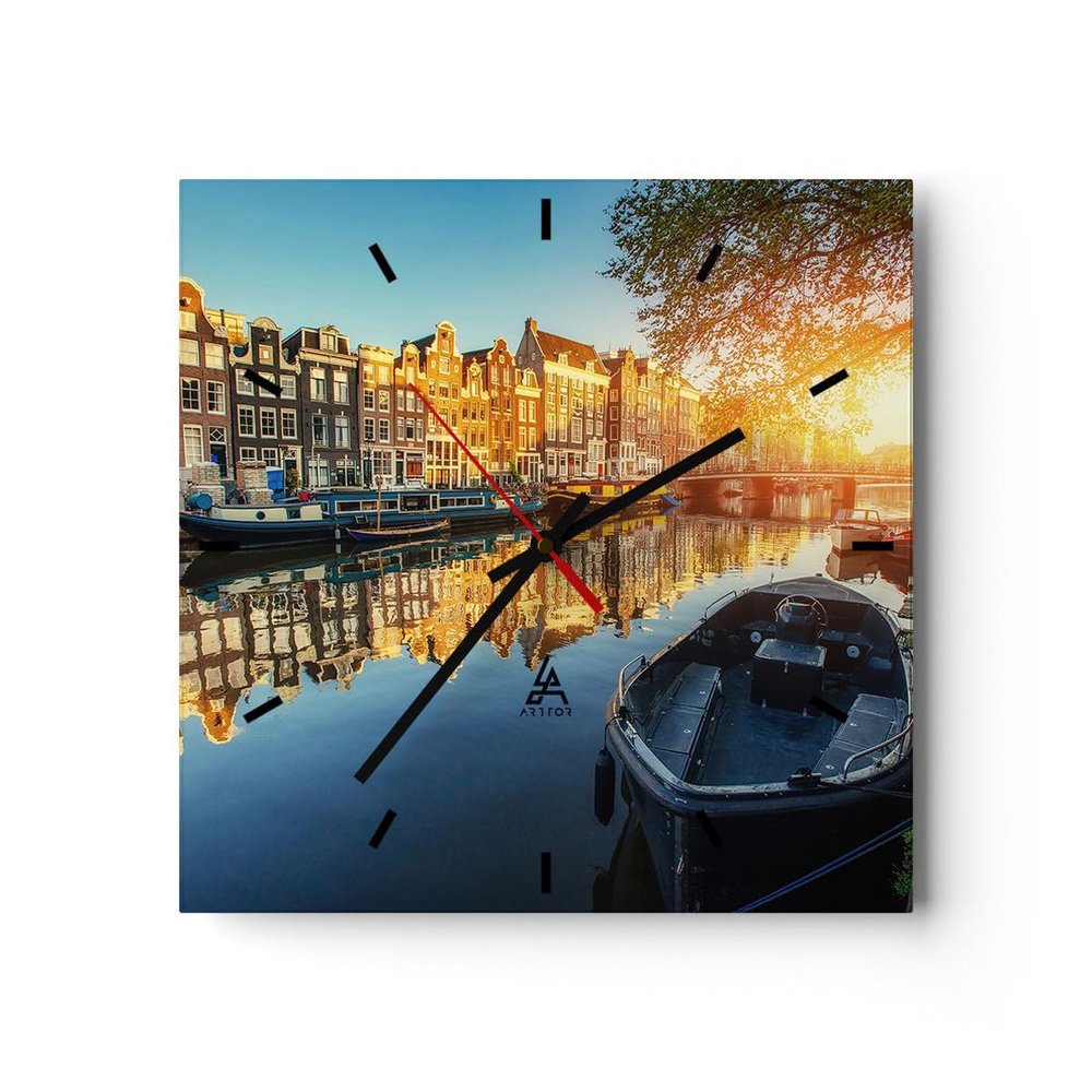 ARTTOR Modern Wall Clock, 40 x 40 cm Square Glass Clock, Architecture & Cities - 2857