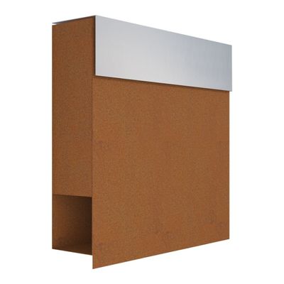 Manhattan Wall-Mounted Mailbox with Newspaper Compartment, Rust/Stainless Steel - Bravios