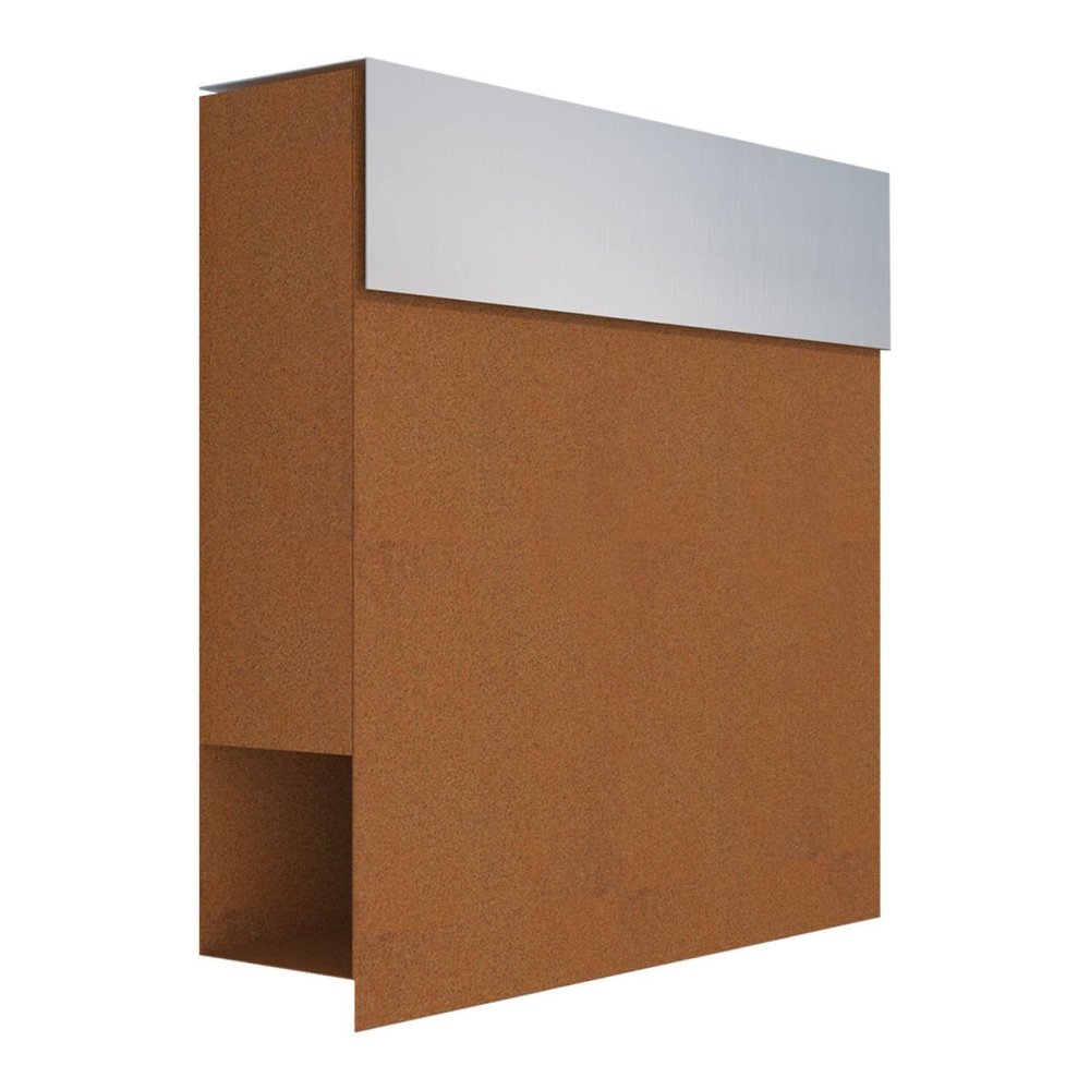 Manhattan Wall-Mounted Mailbox with Newspaper Compartment, Rust/Stainless Steel - Bravios