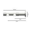 INTERDECO 20 mm Double-Track Curtain Rod with Internal Run, Metal, Brass and Stainless Steel Look, Wall-Mounted, Type 10214226, 140 cm view 2