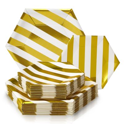 Disposable Side Plates, Heavyweight Paper, 24 Count, 18 Servings, Gold