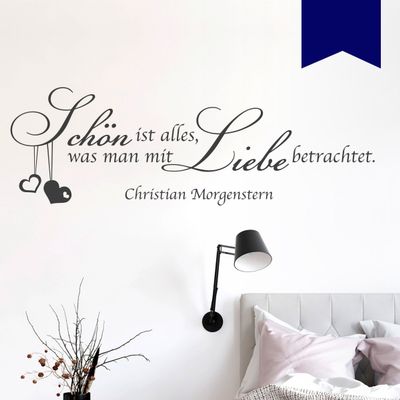 WANDKINGS Wall Decal – “Beautiful Is Everything One Looks at with Love” (Christian Morgenstern) – 190 x 61 cm – Dark Blue