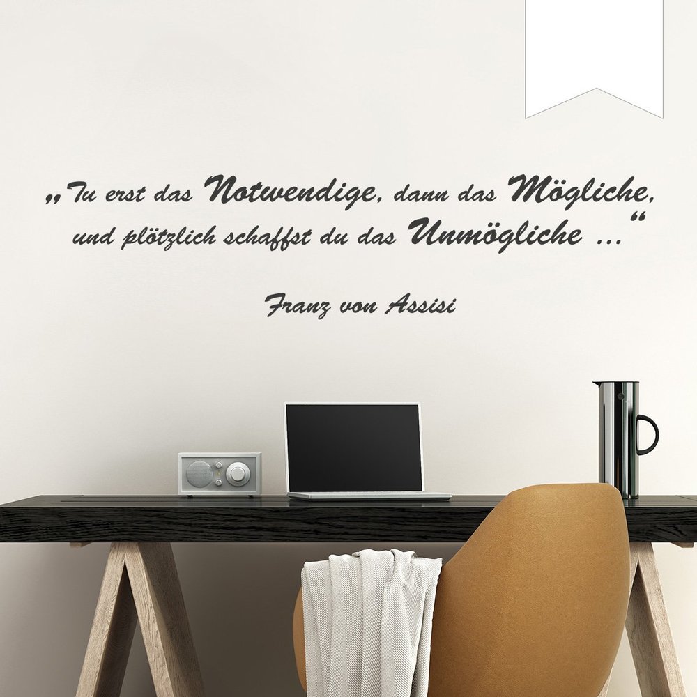 WANDKINGS Wall Decal – “Do First What Is Necessary, Then What Is Possible, and Suddenly You Are Doing the Impossible” (Francis of Assisi) – 190 x 46 cm – White – 5 Sizes & 35 Colors