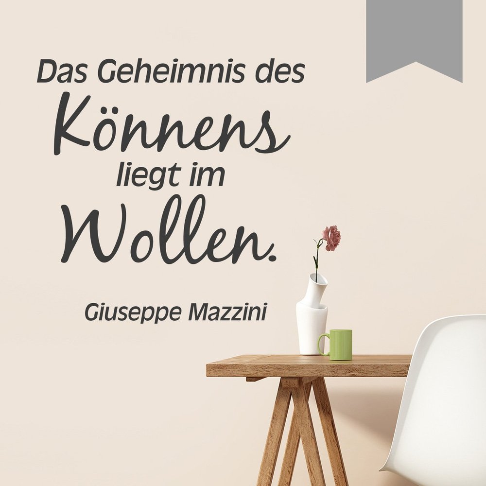 WANDKINGS Wall Decal - The Secret of Ability Lies in Wanting (Giuseppe Mazzini) - 119 x 119 cm - Medium Gray - Choose from 5 Sizes & 35 Colors