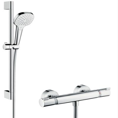 hansgrohe Croma Select E Thermostat Set (0.65 m, 3 spray modes), White/Chrome