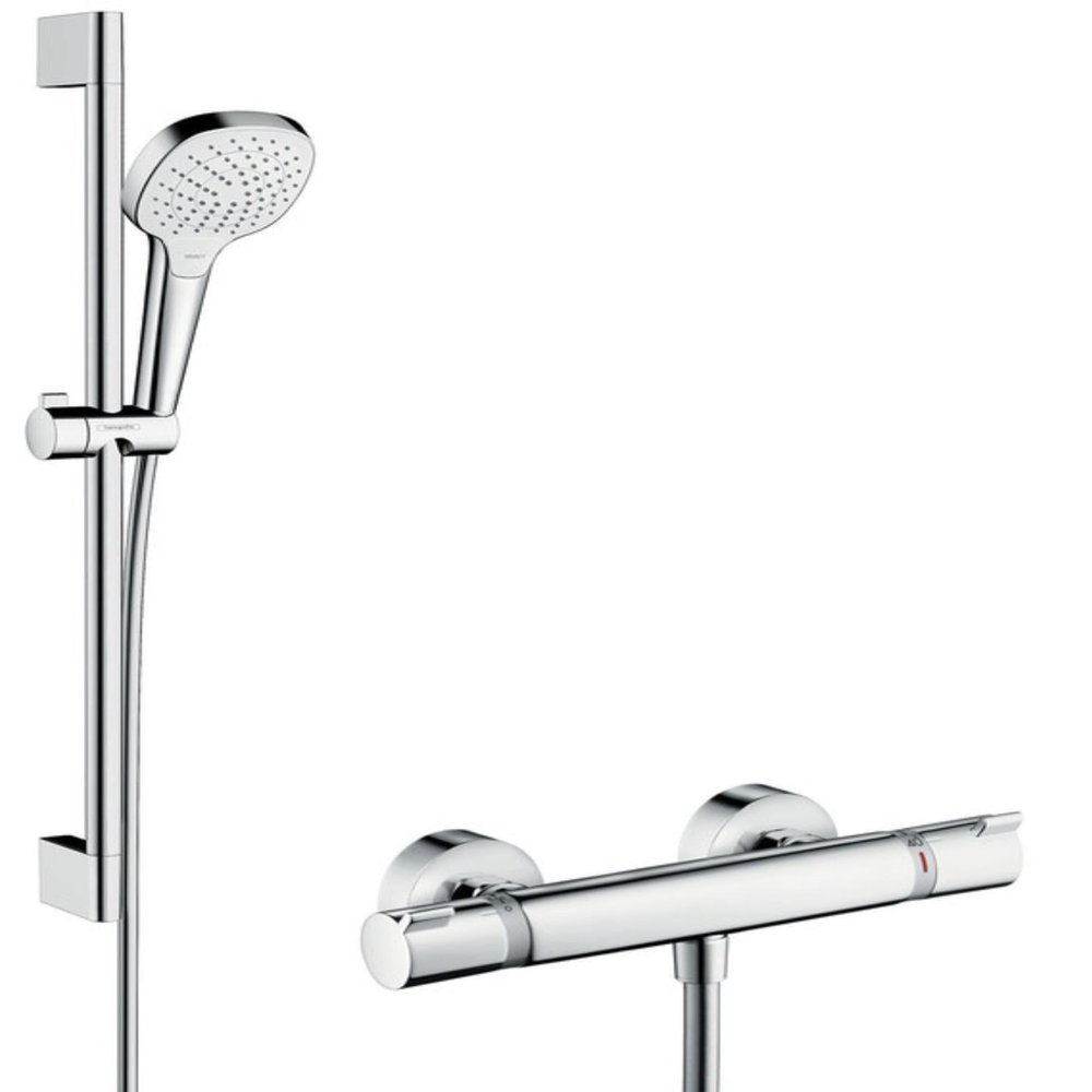 hansgrohe Croma Select E Thermostat Set (0.65 m, 3 spray modes), White/Chrome