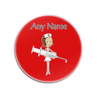Personalized Gift Set with 4 Brown Brunette Hair Sisters with Large Syringe Glass Coasters (Health Design, Color Options) - Each Name and Message on Your Unique