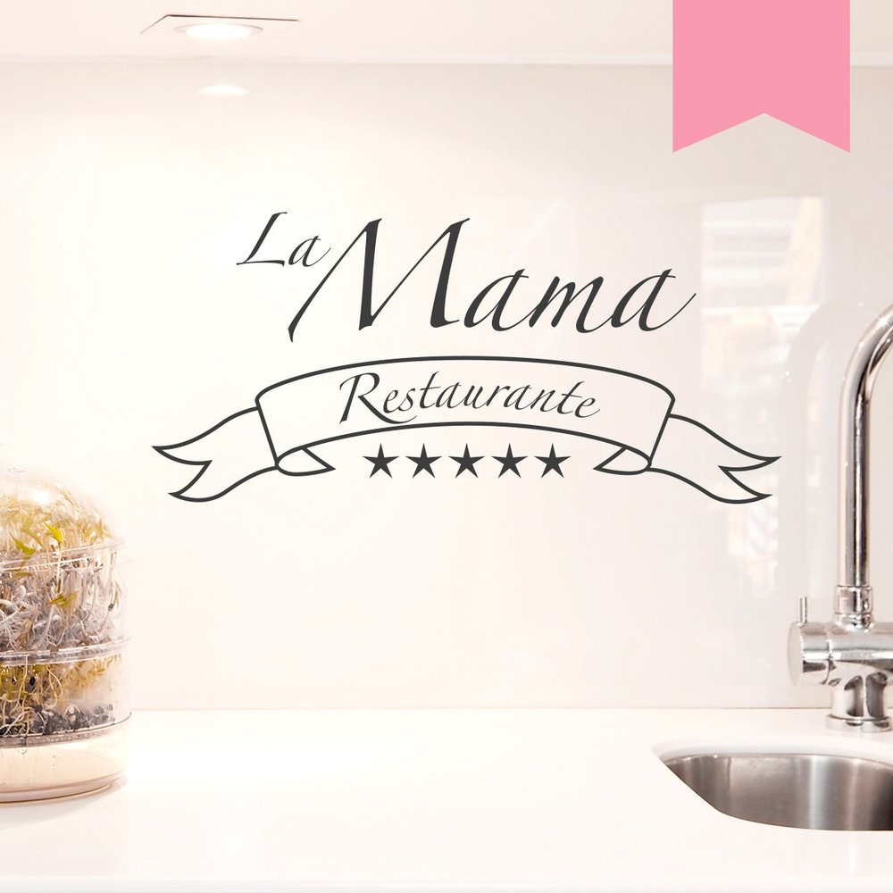 WANDKINGS Wall Decal - La Mama Restaurante (with 5 Stars) - 170 x 78 cm - Light Pink