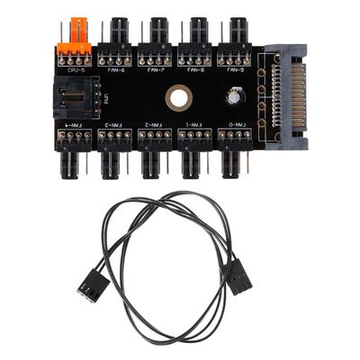SATA 1-to-10 PWM Cooling Fan Hub, 4-Pin 12V