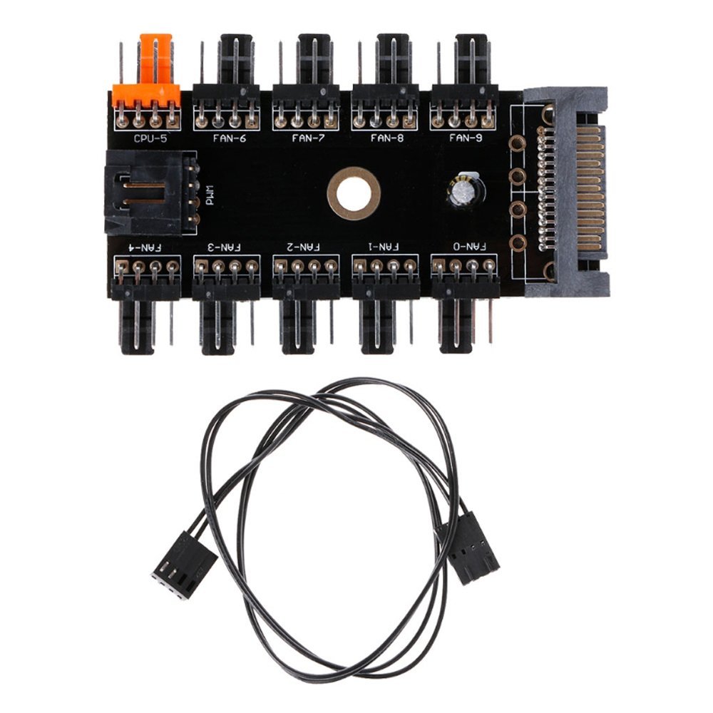 SATA 1-to-10 PWM Cooling Fan Hub, 4-Pin 12V