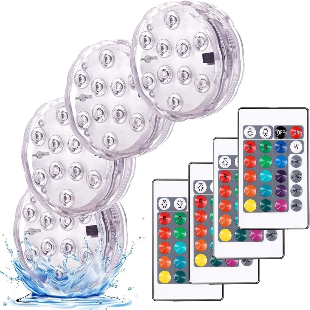 daphomeu 4-Pack LED Underwater Lights with Remote Control for Pools & Ponds