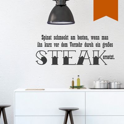 WANDKINGS Wall Decal – “Spinach Tastes Best When You Replace It with a Large Steak Just Before Eating” – 80 x 30 cm, Nut Brown – Choose from 5 Sizes & 35 Colors