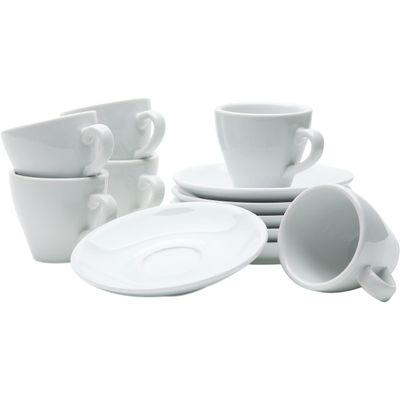 Gastro Spirit 12-Piece Espresso Cup and Saucer Set, White, 90 ml Porcelain