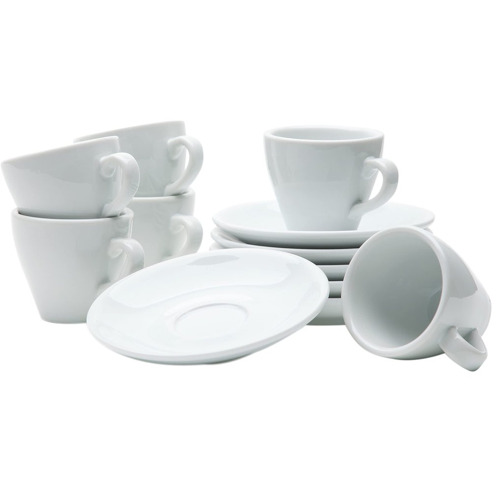 Gastro Spirit 12-Piece Espresso Cup and Saucer Set, White, 90 ml Porcelain