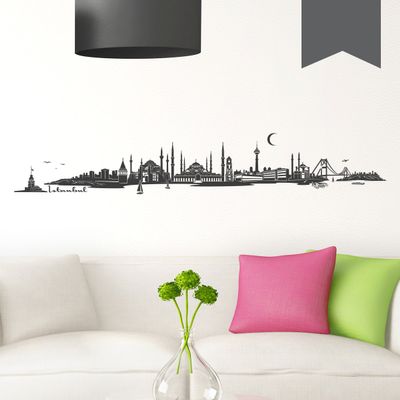 WANDKINGS Istanbul Skyline Wall Decal (without River), 150 x 25 cm, Dark Gray