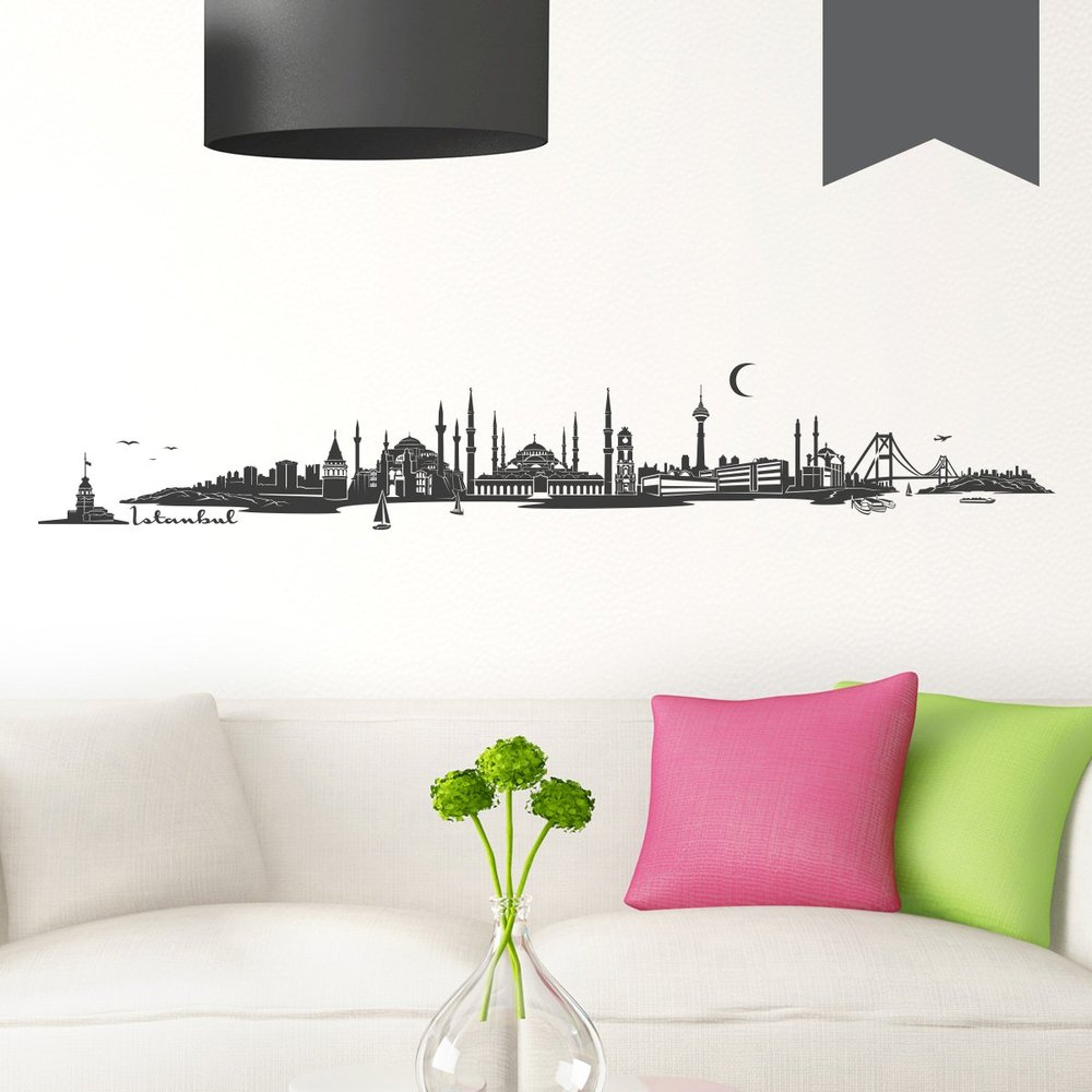 WANDKINGS Istanbul Skyline Wall Decal (without River), 150 x 25 cm, Dark Gray