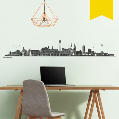 WANDKINGS Wall Decal – Nuremberg Skyline (Without River) – 190 x 39 cm – Yellow – 6 Sizes & 35 Colors