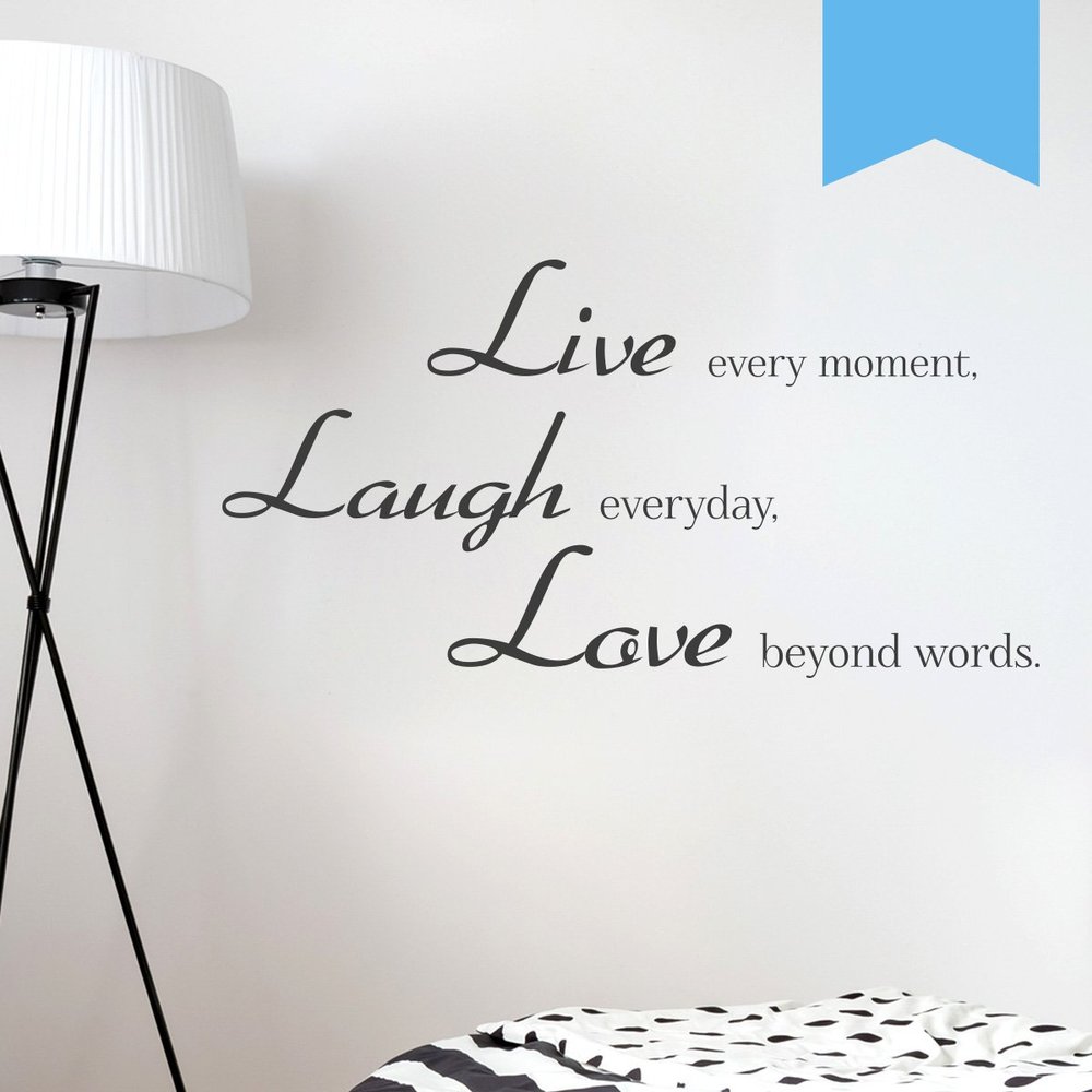 WANDKINGS Wall Decal – Live Every Moment, Laugh Everyday, Love Beyond Words – 150 x 66 cm – Light Blue