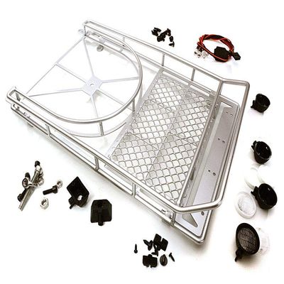 RC Model Realistic 1/10 Scale Alloy Luggage Tray, 250 x 150 x 45 mm, with 4 LED Spotlights