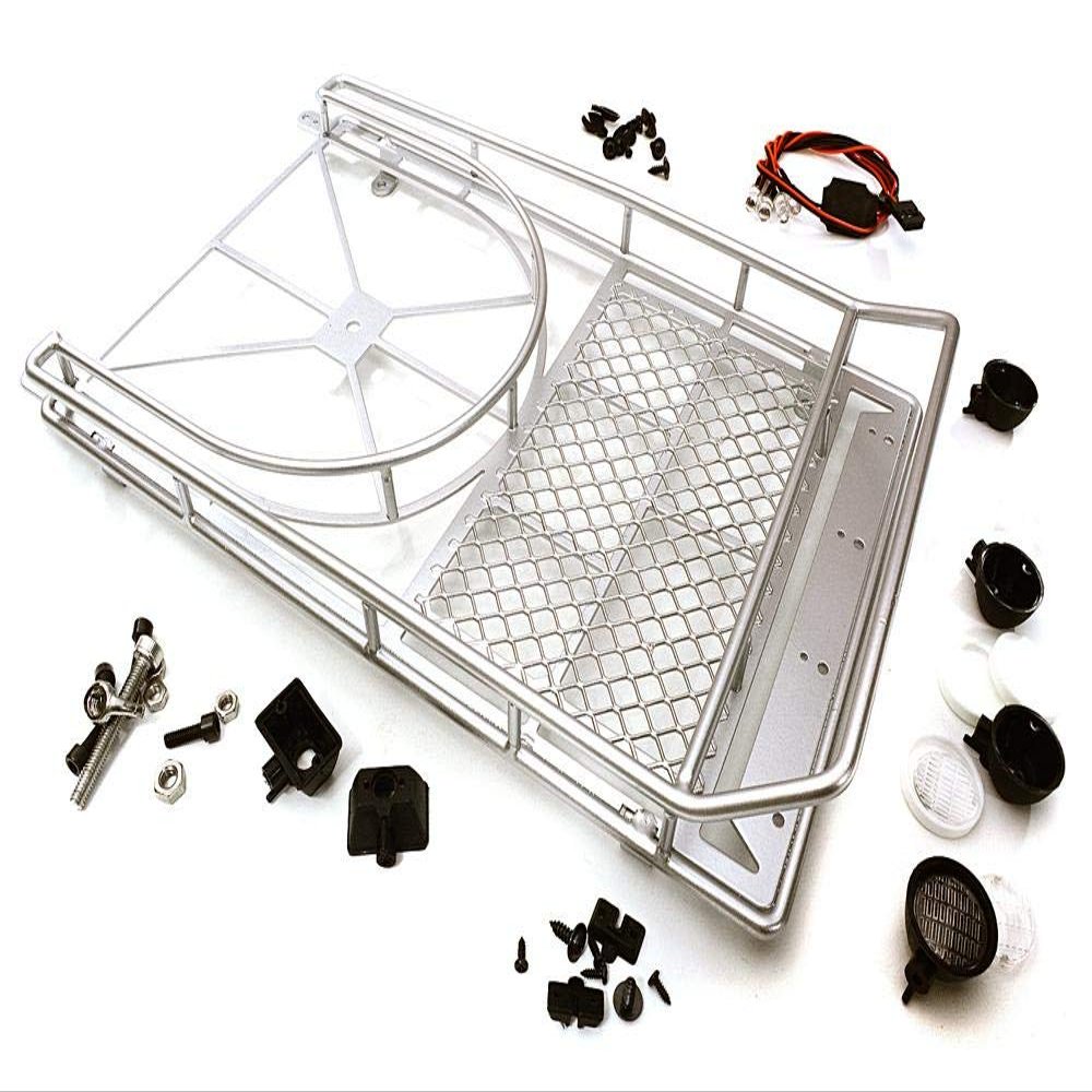 RC Model Realistic 1/10 Scale Alloy Luggage Tray, 250 x 150 x 45 mm, with 4 LED Spotlights