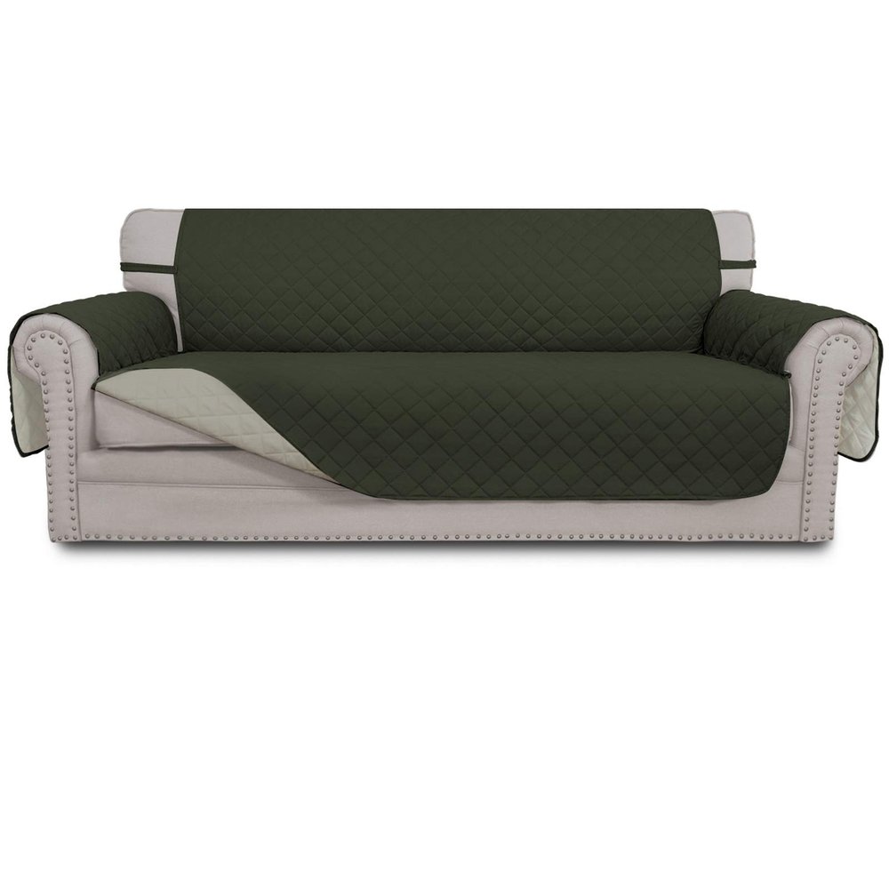 Easy-Going Reversible Sofa Cover for 3-Seat Sofas, Army Green/Beige