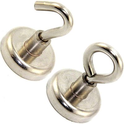 Pot Magnet with Hook/Eye - Neodymium (NdFeB), Zinc-Plated - 20 mm, 10 kg