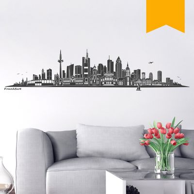 WANDKINGS Wall Decal – Frankfurt Skyline (without River) – 140 x 31 cm – Pastel Orange – Choose from 6 Sizes & 35 Colors