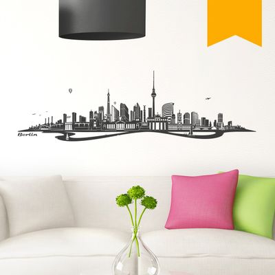 WANDKINGS Wall Decal – Berlin Skyline (with River) – 160 x 47 cm – Pastel Orange – Choose from 6 Sizes & 35 Colors