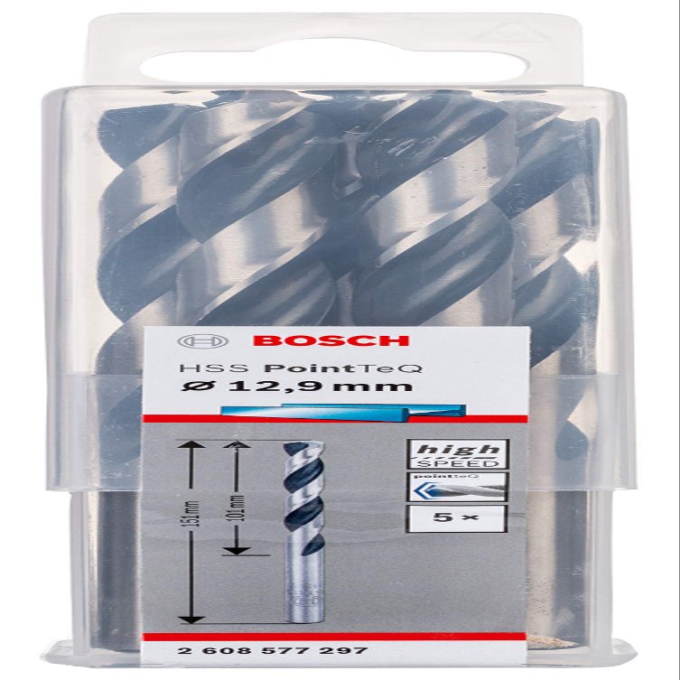 Bosch Professional 5-Piece HSS PointTeQ Twist Drill Bit Set for Metal, 12.9 x 101 x 151 mm