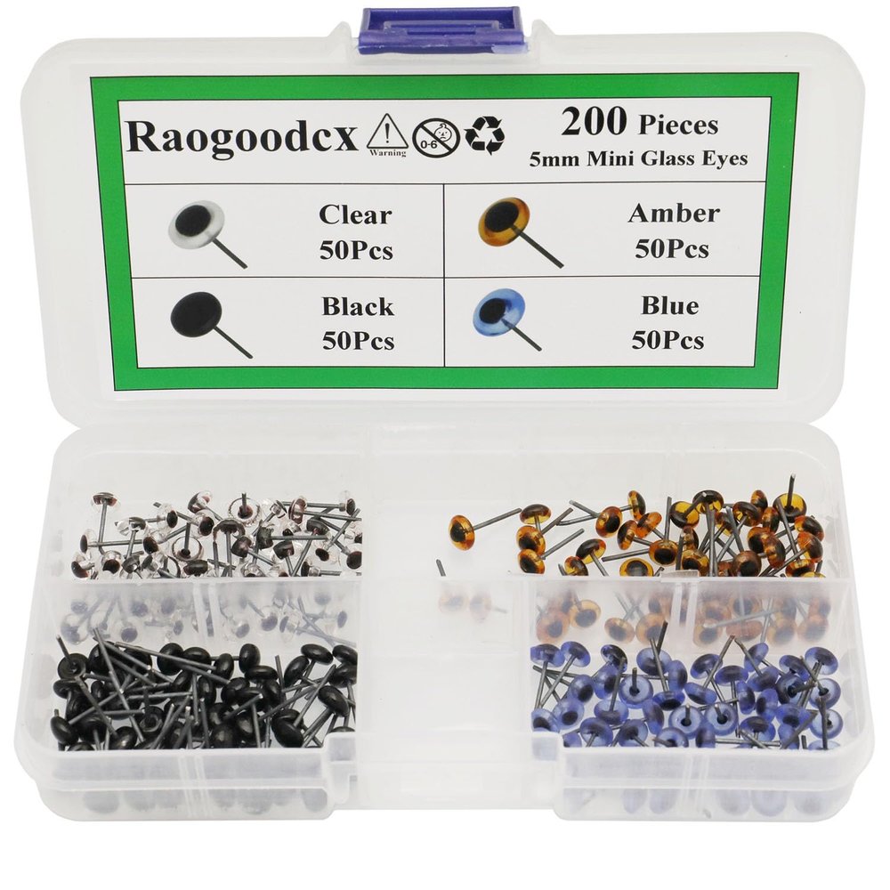 200 Mini Glass Eyes, 5 mm, Black/Blue/Amber/Clear