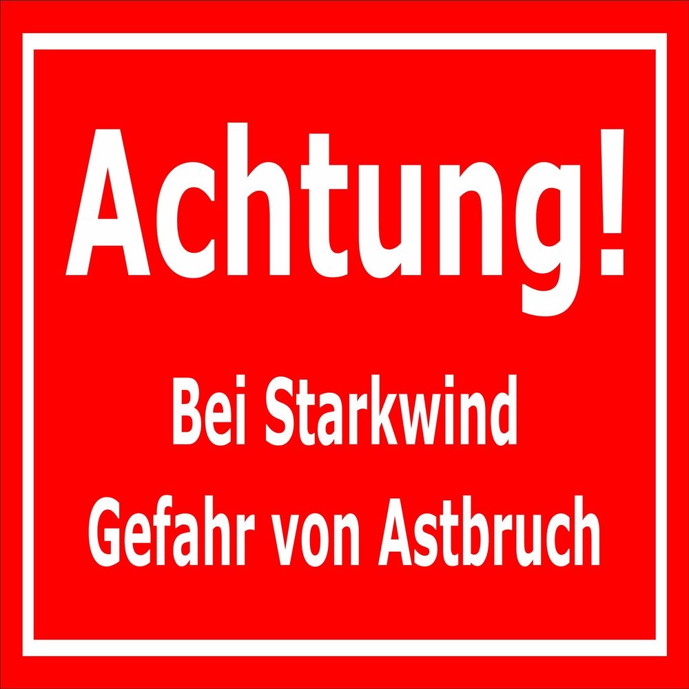 Melis-Folienwerkstatt Sign: High Winds—Danger of Falling Branches, 45 × 30 cm, 3 mm Rigid Foam Board