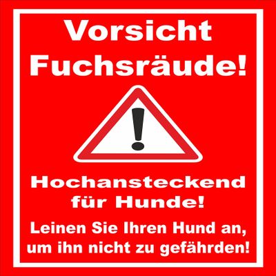 Melis-Folienwerkstatt Fox Mange Sign – Leash Dogs, 30 × 20 cm, 3 mm Foam Board, Multiple Sizes/Materials, with Drill Holes