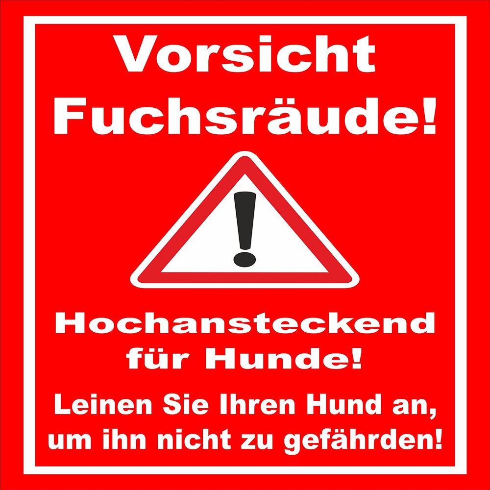 Melis-Folienwerkstatt Fox Mange Sign – Leash Dogs, 30 × 20 cm, 3 mm Foam Board, Multiple Sizes/Materials, with Drill Holes