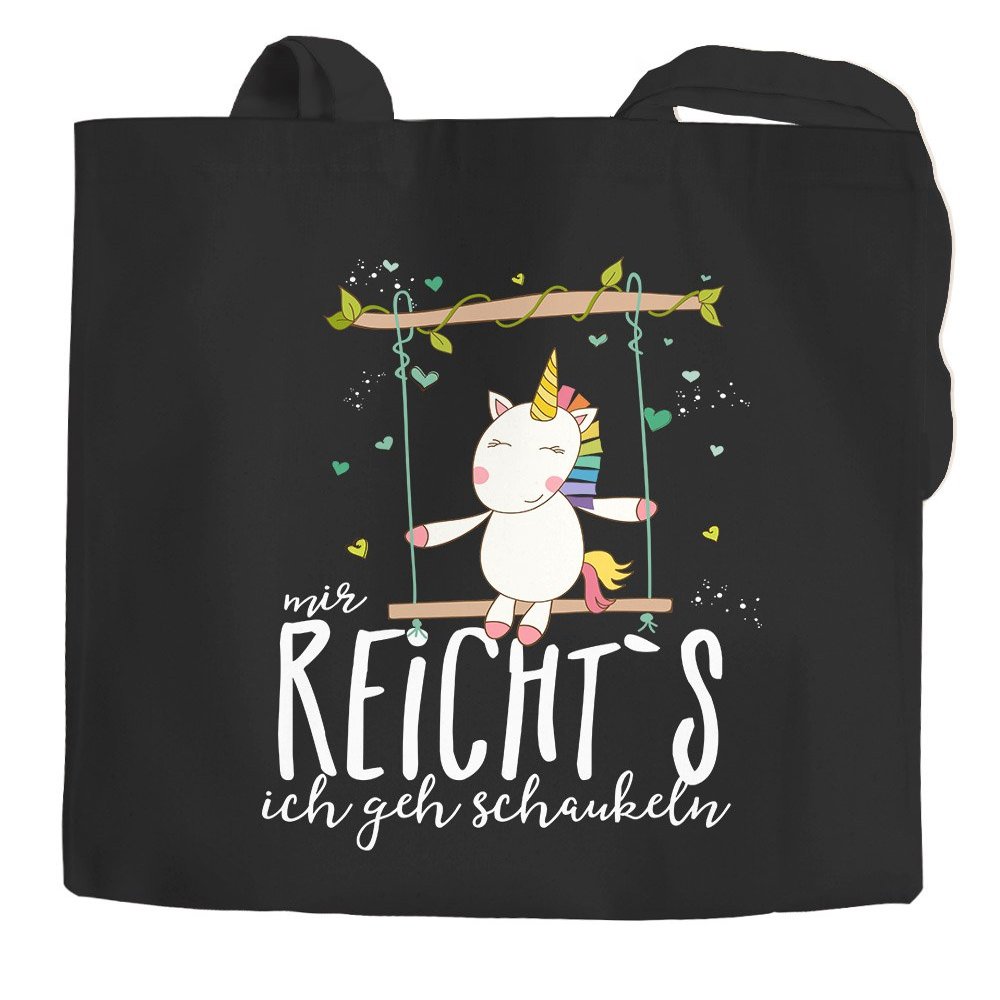 MoonWorks Cotton Tote Bag, Unicorn on Swing, “I’ve Had Enough, I’m Going Swinging,” Black