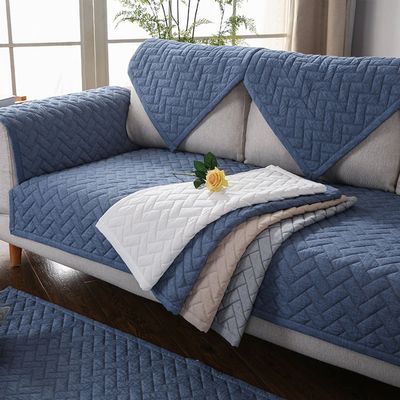 YANGYAYA Solid-Color Plush Sofa Cover, Waterproof, Non-Slip, Thickened, Blue, 110 x 160 cm (43 x 63 in), 1-Piece