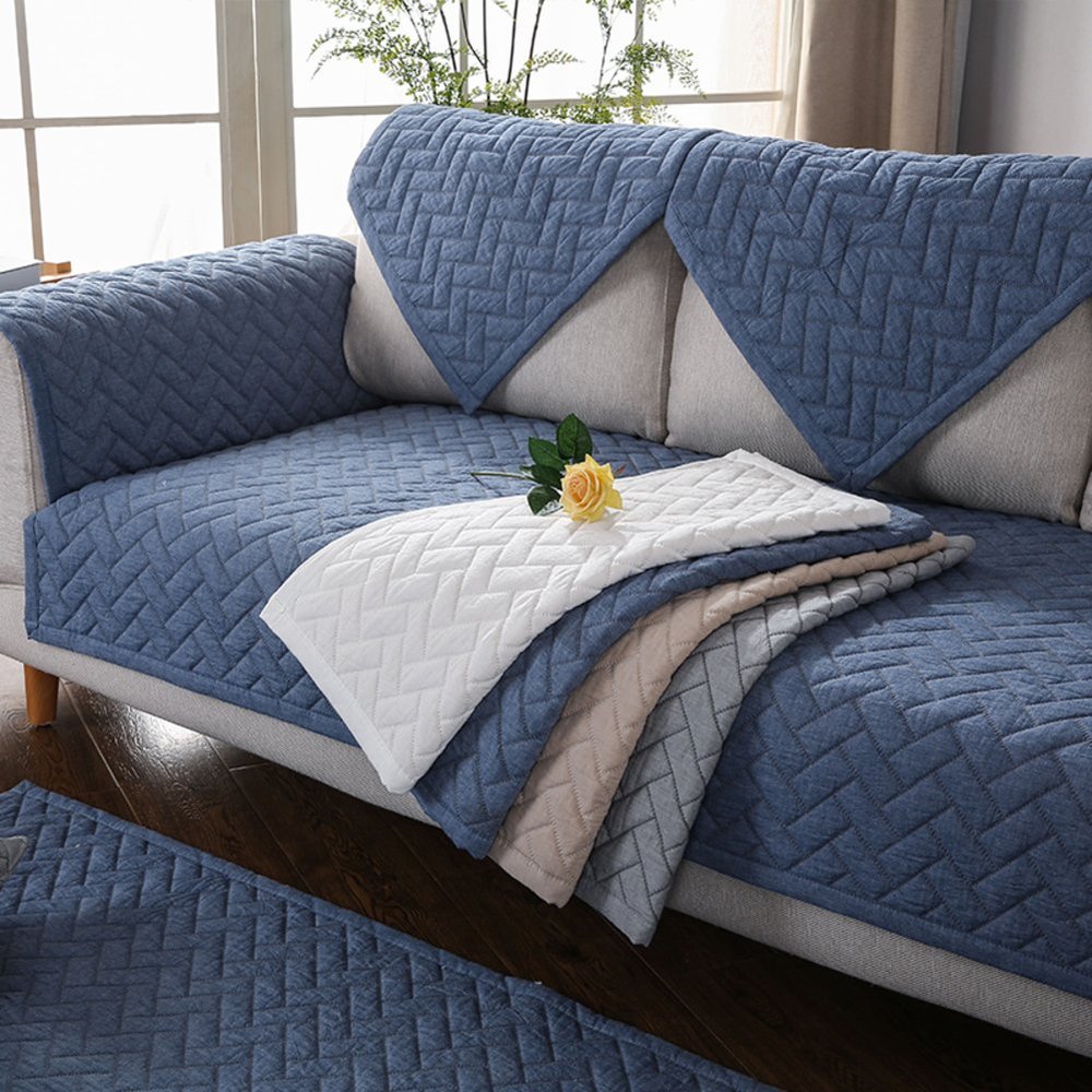 YANGYAYA Solid-Color Plush Sofa Cover, Waterproof, Non-Slip, Thickened, Blue, 110 x 160 cm (43 x 63 in), 1-Piece
