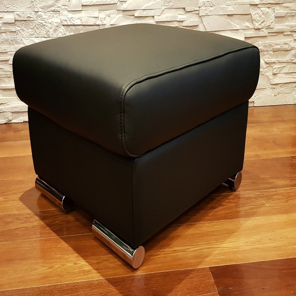 Quattro Meble Black Genuine Leather Storage Ottoman, 60 x 55 x 40 cm