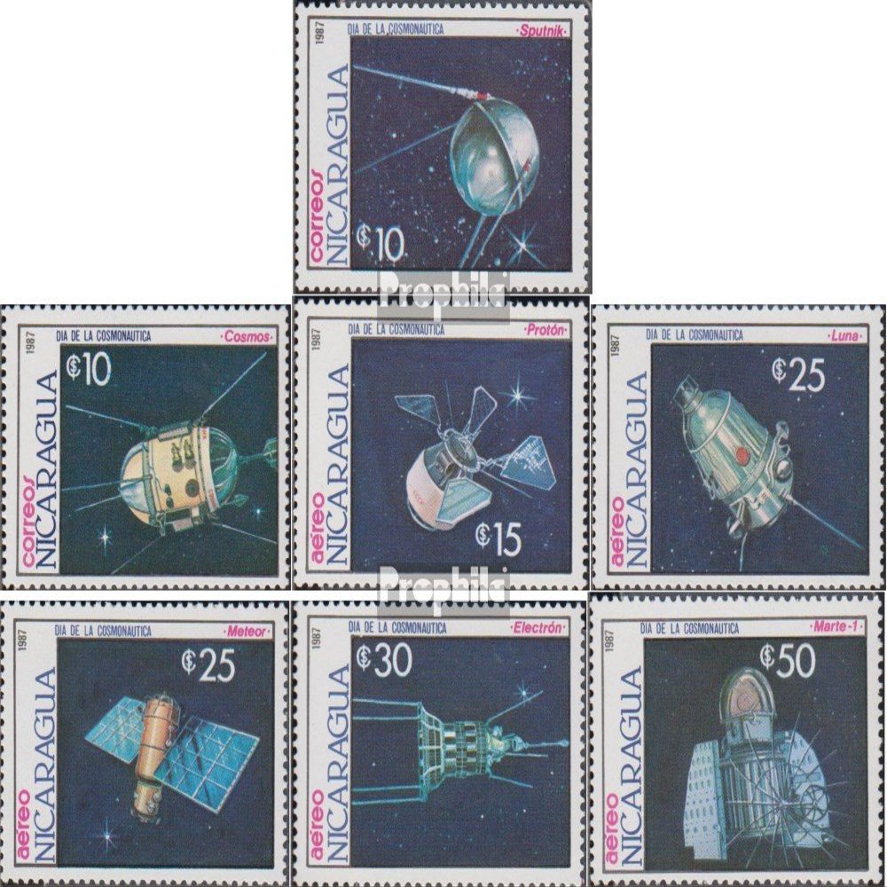 Prophila Collection Nicaragua 2816–2822 (Complete Issue), MNH, 1987 Space Probes and Satellites