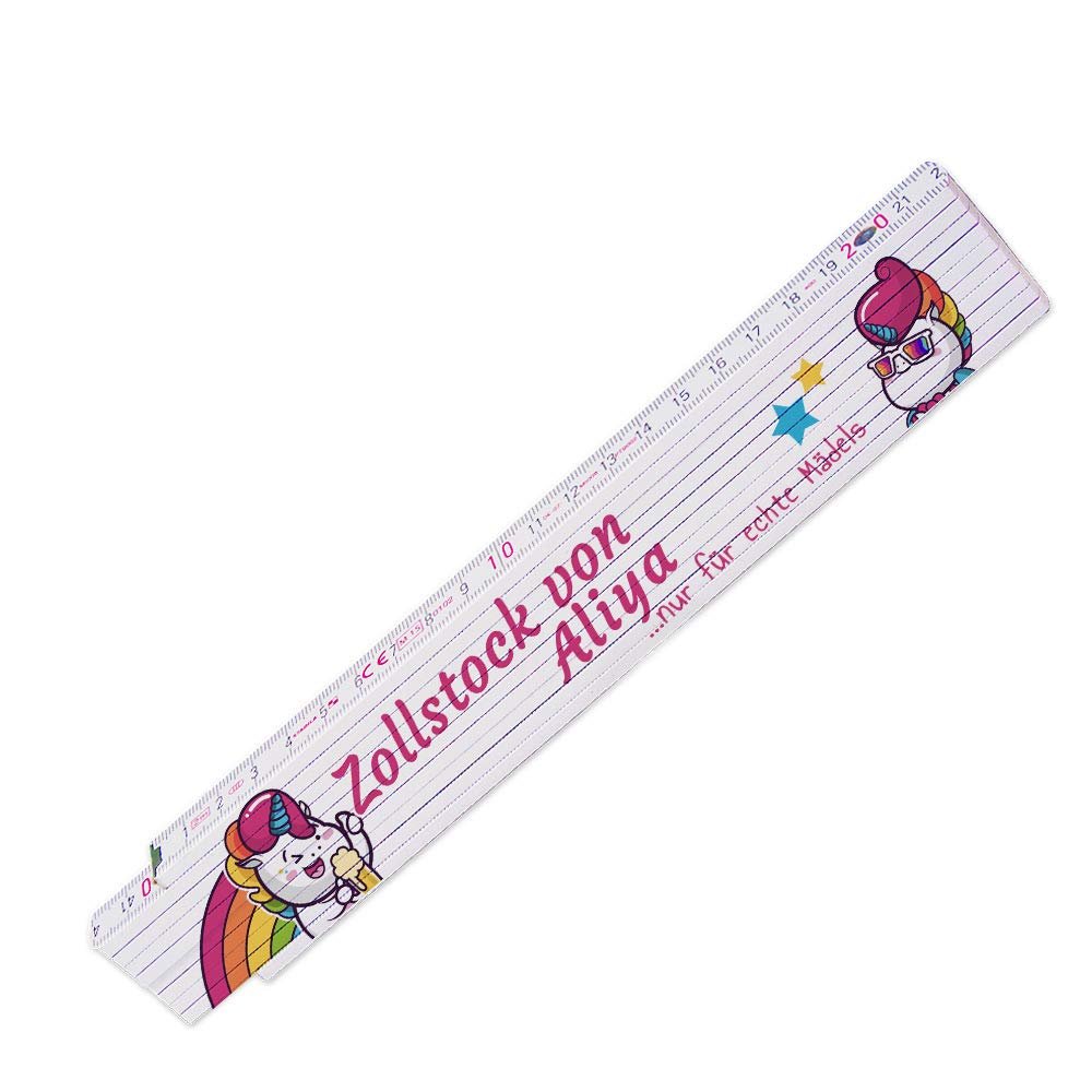 Folding Ruler with the Name Aliya and a Unicorn Design