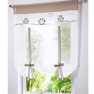 SIMPVALE Embroidered Owl Roman Shade, Ribbon-Type Curtain, Khaki, 60 x 140 cm