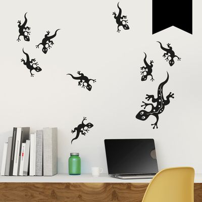 WANDKINGS Wall Decal - Gecko Family with 9 Geckos - 40 x 28 cm - Black